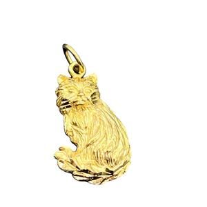 14k Yellow Gold Long Hair Domestic‎ Cat Pet Animal Lover Whimsical Pendant